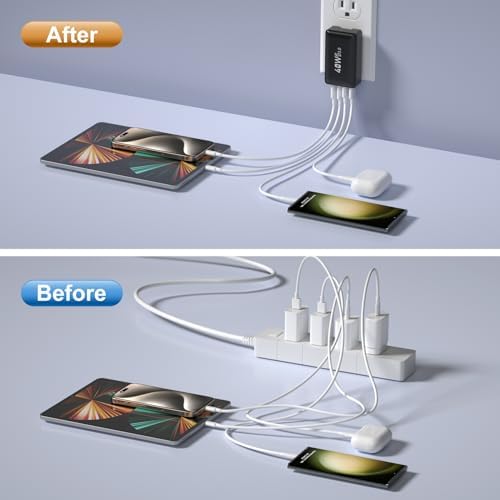 Excgood 40 W Multi-Port USB C Charger Block – 4-Port Fast Charging Wall Adapter with Dual PD & QC Technology, Compact Foldable Design for Travel, Compatible with i Phone 16/15 Pro Max/14/13, i Pad, Galaxy S23 – Sleek Black Finish, 2-Pack for Ultimate Device Compatibility and Efficiency