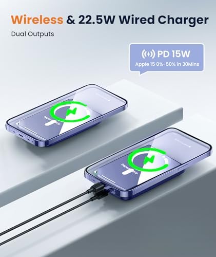 Ultra-Compact Blue Magnetic Wireless Power Bank for i Phone 12-16 Pro Max – 5000 m Ah Fast-Charging Battery Pack with Seamless Attachment for On-the-Go Convenience and Enhanced Compatibility – Essential Travel Accessory for Effortless Energy Backup