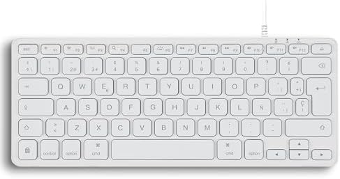 Perixx PERIBOARD-332 Compact Mini USB Keyboard – Sleek White Backlit QWERTY Spanish Layout with Silent X-Type Scissor Keys for Enhanced Typing Comfort – Perfect for Limited Desk Spaces and Effortless Plug-and-Play Setup