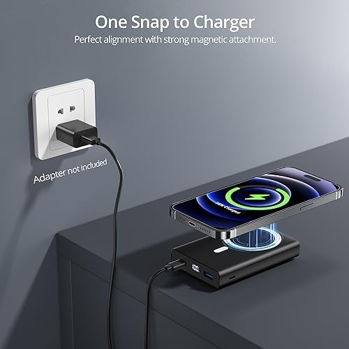 LULULOOK 10,000 m Ah Magnetic Power Bank for i Phone – Sleek Blue Mag-Safe Battery Pack with 15 W Fast Wireless Charging & Kickstand – Ultimate Portable Charger for i Phone 16/15/14/13/12 Mini Plus Pro – USB-C Cable Included – Perfect for On-the-Go Power Solutions