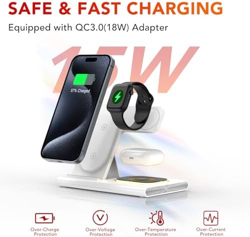 Ultra-Convenient 3-in-1 Foldable Wireless Charging Dock for Apple Devices – Rapid Power-Up Station for i Phone 16/15/14/13/12/11/X/XS, Apple Watch Series 10/9/8/7/Ultra2/Ultra/SE, and Air Pods Pro/2/3/4 – Lightweight Travel Charger with Integrated LED Light for Enhanced Portability and Efficiency