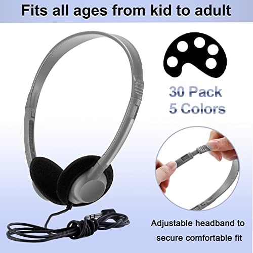 Yunsailing 30-Pack Classroom Headphones – Lightweight & Durable On-Ear Headsets with 3.5 mm Jack for Engaging Learning – Cheerful Light Yellow Color for Students and Teachers in Educational Settings