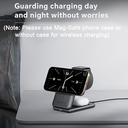Sleek 3-in-1 Foldable Wireless Charger for i Phone with Mag Safe Compatibility – Ultra-Fast Charging Station for i Phone, Apple Watch & Air Pods – Perfect Travel Companion for Tidy Power Solutions