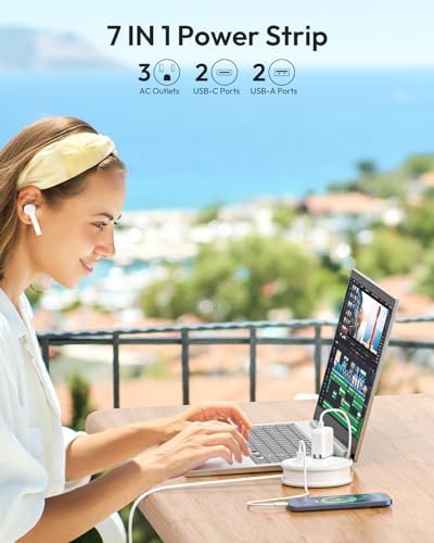 Stylish NTONPOWER Purple Extension Cord with 3 AC Outlets & 4 USB Ports (2 USB-C) – 4 FT Flat Power Strip for Kawaii Dorm & Office Decor – Compact, Versatile Charging Station for Modern Workspaces