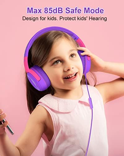 Vibrant Purple/Red ELECDER S8 Wired Kids Headphones with Adjustable Volume Control – Safe Sound Technology (85/94 d B) for Hearing Protection – Comfortable Fit for Growing Children – Perfect for School, Travel, and Play – Built-in Microphone for Effortless Communication – Compatible with Tablets and Smartphones – Durable Design for Everyday Adventures
