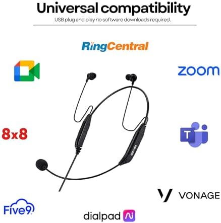 Transform Your Remote Work Experience with Discover Neckset 20 USB Wired Earbuds – Dual USB-A & USB-C Connectivity for Effortless Device Switching – Ergonomically Crafted Neckband for Ultimate Comfort and Exceptional Sound Quality – Ideal for Professionals on the Move and Business Communication Needs
