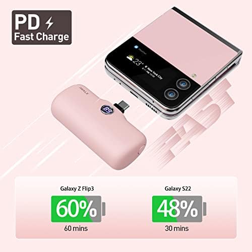 Compact i WALK 4,800 m Ah Portable Charger – High-Speed 18 W PD Power Bank with Built-in USB-C for Seamless Charging of i Phone 15/16/Pro/Max & Samsung Galaxy S25/S24/S23 – Ideal Travel Companion for On-the-Go Power Solutions