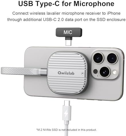 Qwiizlab Magnetic NVMe SSD Enclosure for i Phone 16/15 Pro Max – 10 Gbps USB Type-C Adapter with Kickstand, Supports PCIe M.2 M-Key up to 2 TB, Durable Aluminum Case with 100 W PD Charging Capability – Ultimate Storage Solution for Creatives and Professionals
