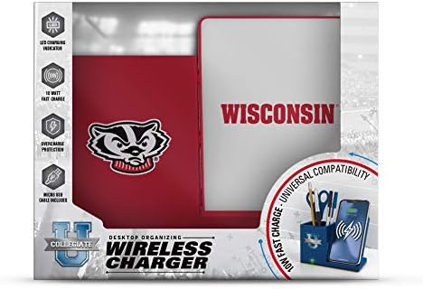 NCAA Unisex Fast Wireless Charging Stand & Desk Organizer – Stylish Multi-Device Charger for Sports Enthusiasts, Efficient Workspace Solution with Built-in Accessory Compartments