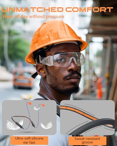 MIPEACE OSHA-Certified Bluetooth Neckband Headphones – Superior 29 d B Noise Cancellation with 20+ Hours of Continuous Play and Four Custom EQ Modes for Enhanced Audio Control in Construction and Safety Settings