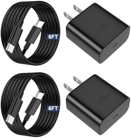 Dual-Pack 45 W USB C Fast Charger for Samsung Devices – Lightning-Fast Charging with 6 FT Type C Cables for Galaxy S25 Ultra/S24/S23/Z Fold 5/Z Flip 5 – PPS Technology for Enhanced Power Delivery – Compact, Reliable, and Portable Charging Solution