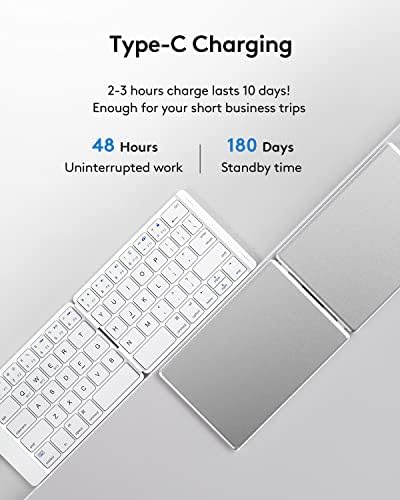 Samsers Portable Foldable Bluetooth Keyboard – Ultra Slim Wireless Keyboard with Stand for i OS, Android & Windows Devices – Rechargeable Multi-Device Travel Keyboard for Effortless Typing on the Go – Sleek Black Design