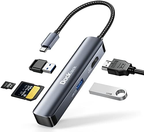 Revolutionize Your Workspace with the dockteck 5-in-1 USB-C Hub Multiport Adapter – 4 K HDMI, Dual SD/TF Card Slots, and 2 High-Speed USB 3.0 Ports for Mac Book Pro, Air, i Pad Pro, and XPS – Unmatched Versatility and Rapid File Transfers