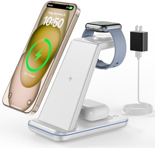 CIYOYO 3-in-1 Fast Wireless Charging Dock – Streamlined Power Hub for i Phone 16/15/14/13/12/SE, Apple Watch Series 9/8/7/6/SE/5/4, and Air Pods Pro/3/2 – Maximize Charging Efficiency with Innovative Safety Features and Sleek Aesthetic Design for Modern Living