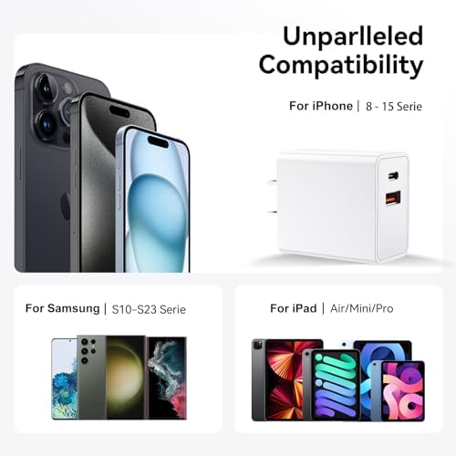 Dual-Port USB-C Fast Charger Block for i Phone 15 & Samsung – 20 W PD Power Adapter Set for Rapid Charging, Compact Design – 4-Pack for Family & Travel Efficiency
