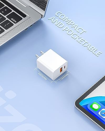 20 W USB-C Fast Charger for Air Pods Pro 2 (2023) – Dual Port Power Adapter with 6.6 ft Cable for Swift Charging and Enhanced Compatibility – Zouxan Power Accessory for Ultimate Convenience and Durability