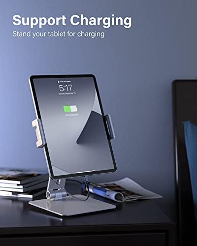 Maxonar Premium Heavy-Duty 360° Swivel Tablet Stand – Ergonomic Adjustable Aluminum Alloy Holder for Enhanced Stability & Charging – Foldable Design for 6-13″ Devices, Perfect for Home, Office, or Retail Use – Modern Sleek Grey Finish for Contemporary Spaces