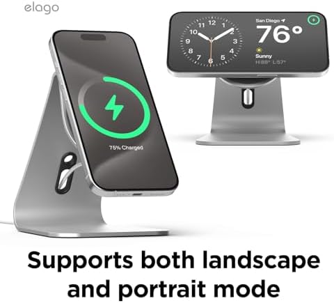 elago MS4 Charging Stand Compatible with MagSafe Charger, Aluminum Stand Compatible with iPhone 16/15/14/13/12 Series, Designed for iOS17 Standby Mode (Cable Not Included) (Black) – Enhanced Compatibility and Speed