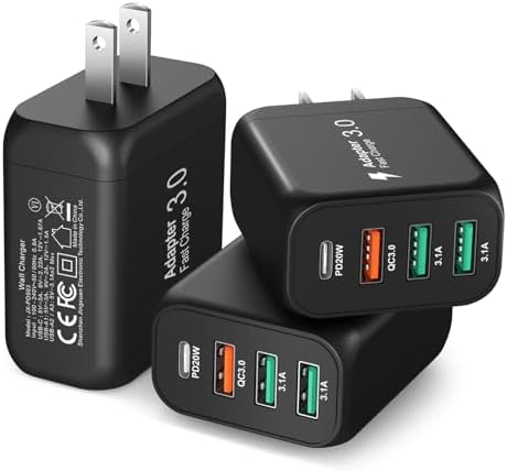 Bangfun 40 W USB-C Wall Charger 3-Pack – Versatile 4-Port Fast Charging Adapter for i Phone, Galaxy, Pixel & More | Enhanced Quick Charge 3.0 & Power Delivery 3.0 Technology | Compact, Portable Design for Home and Travel | Safety Features for Secure Charging