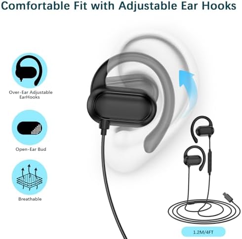 Transform Your Listening Journey with Advanced Open Ear USB-C Headphones – Seamlessly Compatible with Samsung S25/S24 Ultra/S23 FE & i Phone 16 Series – Adjustable Ear Hooks for Tailored Comfort & Immersive Sound Quality for i Pad Enthusiasts