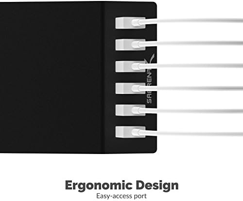 SABRENT 6-Port Aluminum Desktop USB Rapid Charger – 60 W (12 A) Smart Charging Station for Family Devices – UL Certified with Auto Detect Technology – Sleek, Compact, and Ideal for Home, Office & Travel Use