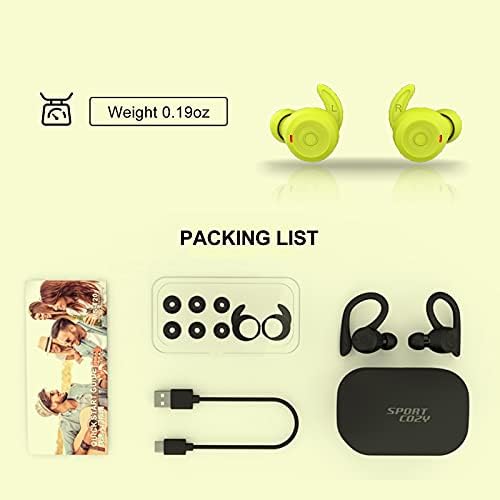 Ultimate Green Wireless Earbuds with Earhooks – Bluetooth 5.1 Noise Cancelling Sports Headphones, Waterproof Design for Secure Fit During Workouts, Compact Earphones for Enhanced Sound Quality and Durability