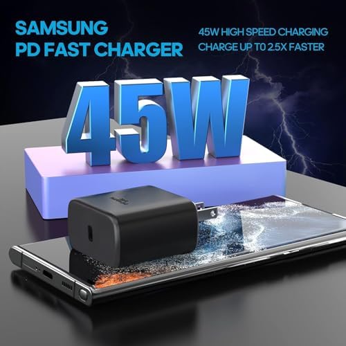Samsung 45 W USB C Fast Charger – Ultra-Fast Wall Plug for Galaxy S25/S24/S23 Series, Note 10, Tab S7/S8 – Compact Design with Advanced Safety Features for Quick Power Delivery and Enhanced Device Compatibility