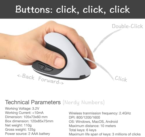 Urby Left Handed Wireless Vertical Mouse – Ergonomic Gaming Companion for Lefties, Compatible with Windows, mac OS & i Pad OS, Sleek White Finish, Includes Battery for Instant Use – Boost Comfort & Enhance Your Gaming Experience