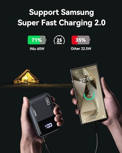 Ultimate INIU Power Bank 20,000 m Ah – 65 W Compact Fast Charger for Laptops, Tablets & Smartphones – Multi-Device USB-C Travel Power Bank with PD & QC Technology – Ideal for Mac Book, i Pad, Steam Deck, i Phone 16/15, Samsung Galaxy S22 – Unmatched Portability & Efficiency