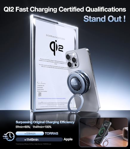 TORRAS Polar Circle Qi2 Mag-Safe Charger: Advanced 15 W Cooling Magnetic Pad for i Phone & Samsung Galaxy S25 with 360° Rotating Stand, Enhanced Charging Speed, and Integrated Semiconductor Cooling System – Ideal for Fast-Paced Lifestyles and Gaming