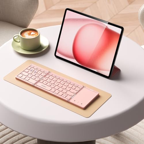 Portable Tri-Fold Bluetooth Keyboard with Touchpad – Rechargeable Multi-Device Wireless Companion for Laptops, i Pads, and Smartphones – Perfect Travel Accessory for Windows, i OS & Android Users – Enhance Your On-the-Go Productivity