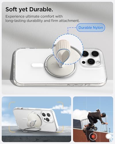 Spigen O-Mag Magnetic Phone Holder Grip with Finger Strap Loop – Dune Beige – Perfectly Designed for i Phone 16/15/14/13/12 Series – Enhanced Mag Safe Compatibility & Secure Grip for Effortless Use – Adjustable Kickstand & Durable Nylon Strap for Everyday Convenience – Elevate Your Smartphone Experience with Style