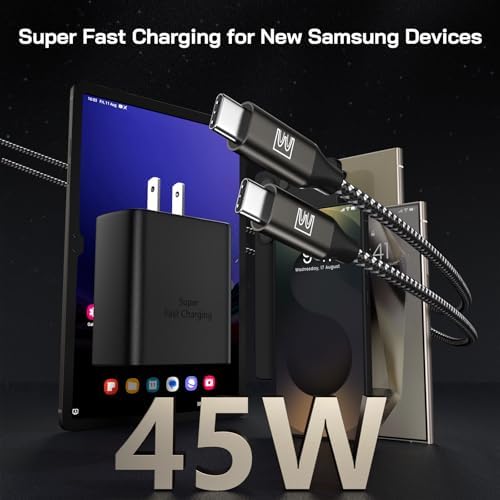 Dual-Pack 45 W Super Fast USB-C Charger with 6.6 ft Cables – Optimized PD/PPS Wall Charging Block for Samsung Galaxy S25/S24/S23 Ultra and Tab S8 – High-Efficiency Charging Solution for Home and Office Use
