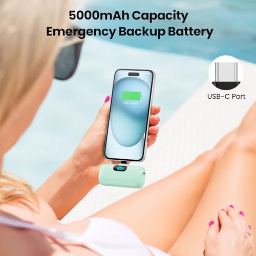 Ultra-Compact 5000 m Ah USB-C Power Bank – Fast Charging Mini Portable Charger with Built-in Connector & LCD Display – Perfect for i Phone 15, i Pad Pro, and Android Devices – Lightweight and Travel-Friendly Power Solution for On-the-Go Connectivity