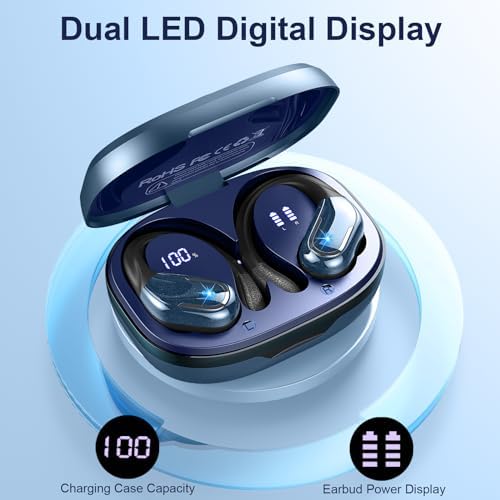 Unleash Your Potential with Bluetooth 5.4 Waterproof Sport Earbuds – 75-Hour Battery Life, Cutting-Edge Noise Cancellation, and Ergonomic Over-Ear Design for Unmatched Comfort – IP7 Waterproof Rated for Ultimate Durability in Active Lifestyles and Running Adventures