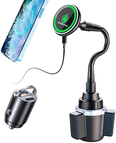 Transform Your Vehicle into a Powerhouse with the Qi2 15 W Mag Safe Car Cup Holder Charger – Effortless Fast Wireless Charging for i Phone 12 to 16 Series, Featuring Advanced Heat Restriction Technology and Magnetic Stability – Includes 30 W PD3.0 & QC4.0 Car Adapter for Unmatched Performance – Universal Solution for All Qi-Enabled Devices