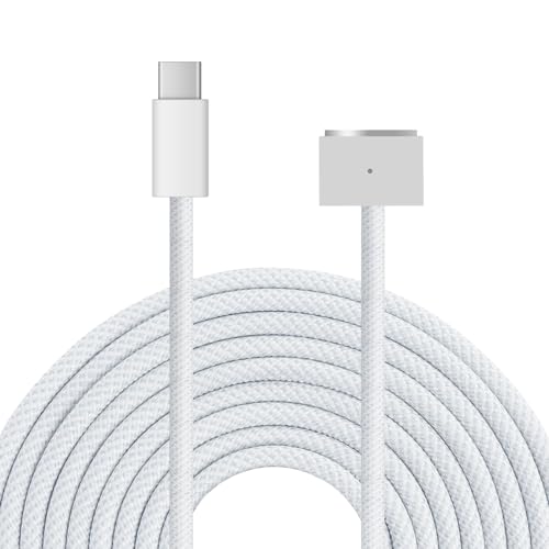 Braided 140W USB-C to Magnetic 3 Power Cable, Compatible with MacBook Pro M1/M2/M3 Pro/Max 14″/16″ 2021/2022/2023 & MacBook Air 13.6″/15.3″ M2/M3 2022/2023/2024-6.6ft (Grey) – Enhanced Compatibility and Speed