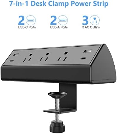 Ultimate Desk Clamp Power Strip with USB C Fast Charging, 40 W Surge Protector for Home and Office, 2 PD 20 W USB C Ports & 3 AC Outlets – Streamline Your Workspace with Enhanced Safety (ETL Listed)