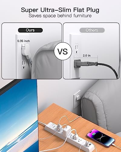 Maximize Your Power Access with 2 Pack 10 ft Surge Protector Power Strip – 6 Outlets & 4 Fast USB Charging Ports, Space-Saving Flat Plug Design, Overload Safety Features, Wall Mount Capability for Home, Office & Dorm Essentials