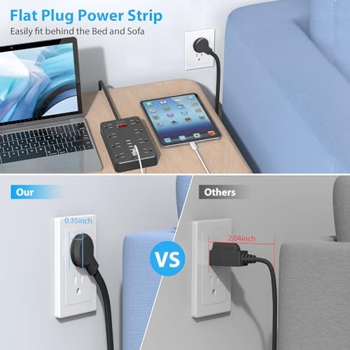 Ultimate Power Strip Surge Protector with USB-C – 8 Spacious Outlets & 6 Fast-Charging USB Ports – 5 ft Wall-Mountable Extension Cord for Phones, Tablets, Laptops, and Multiple Devices – Enhanced Safety & Efficiency for Home and Office Use