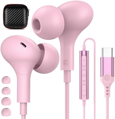 Magnetic USB C Earbuds for Samsung Galaxy S24 Ultra, S23 FE, S22, S21, A54, A53 & i Phone 16, 15 Pro Max – Noise Isolating Wired Headphones with Microphone and Volume Control for Enhanced Audio Experience – Perfect for Music Lovers and Professionals