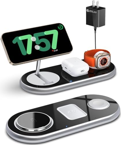2025 Enhanced 3-in-1 Charging Station for Apple Devices | Fast Magnetic Mag-Safe Wireless Charger for i Phone 16/15/14/13/12, Apple Watch 1-10/Ultra, & Air Pods Pro | Sleek Silver Design | Compact & Portable Charging Solution for Home and Travel | Superior Compatibility and Rapid Charging Efficiency