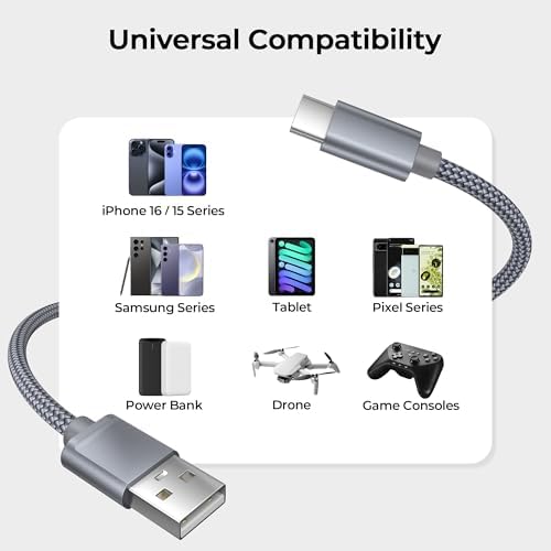 Premium Car Play Charging Cable Set for i Phone 16/15 Pro Max – 3-Pack (3.3 FT, 6.6 FT, 10 FT) USB A to USB C – Fast Data Transfer & Durable Design for i Pad Pro, Air Pods, Galaxy S24/S23/S22 & More – Enhanced Compatibility for Effortless Connectivity and Navigation