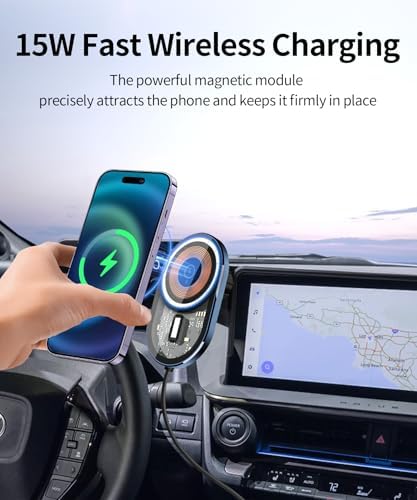 Wireless Charging car Phone Holder for Toyota Prius 2023-2025 Accessories 12.3 inch Screen Fixed Clip,360° Rotation car Phone Mount Compatible with MagSafe – Enhanced Compatibility and Speed