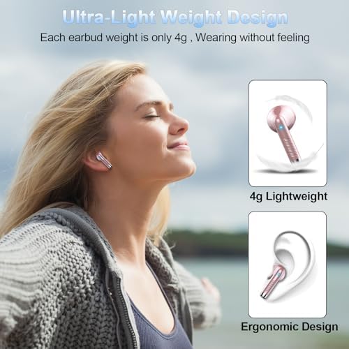 Experience Unmatched Audio Freedom with Rose Gold Bluetooth 5.4 Earbuds – 30-Hour Playtime, IP7 Waterproof, and Advanced ENC Noise Cancellation for Impeccable Call Clarity – Perfect for Active Android and i OS Enthusiasts Seeking Premium Comfort and Superior Sound Quality