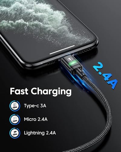 Revolutionize Your Charging with Kuulaa 3 Pack Magnetic Charging Cables – Fast 3 A Power Delivery, 3-in-1 Interchangeable Tips for Lightning, Micro USB & Type-C, Durable Nylon-Braided Design for Ultimate Reliability and Convenience