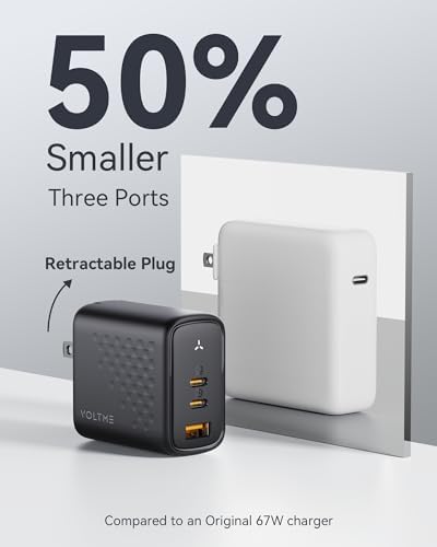 Ultra-Fast 67 W VOLTME USB C Charger – Compact 3-Port Ga N Power Adapter for Mac Book Pro/Air, i Phone 15/16, i Pad Pro, Galaxy S24 – Advanced PD Technology for Rapid Device Charging and Ultimate Portability
