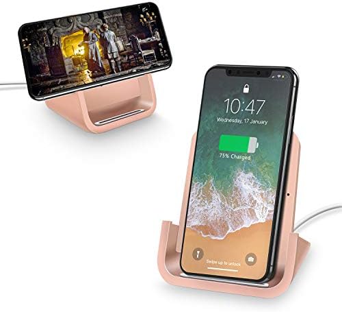 YUWISS Elegant Rose Gold Wireless Charging Stand – Fast 10 W/7.5 W/5 W Cordless Charger for i Phone 14/13/12/11 Pro Max & Samsung Galaxy S22/S21/S9/S8 – Stylish Design with Advanced Safety Features for Effortless Charging Experience