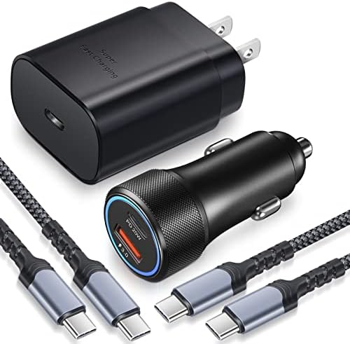 Bangfun 25 W Dual-Port USB-C Car Charger with 2 x 6.6 ft Cables – Ultra-Fast Charging for Samsung Galaxy S24/S23/S22/S21/S20 FE – Compact, Reliable, and Versatile Power Solution for On-the-Go Devices