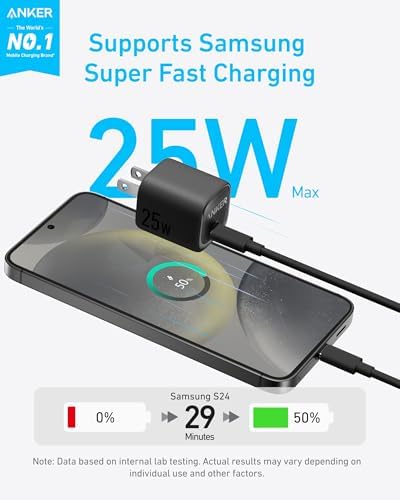 Anker 25 W Compact USB-C Fast Charger with PPS Technology – Travel-Ready Foldable Design for Galaxy S24, i Phone, i Pad & More – Includes Premium Universal Charging Cable for Maximum Device Compatibility and On-the-Go Convenience